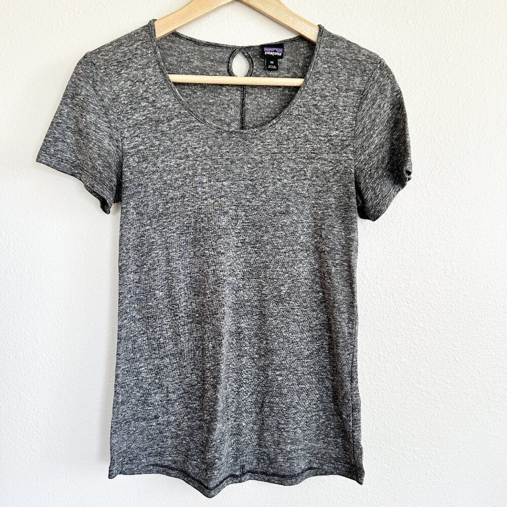 Patagonia Shirt Womens XS Mount Airy Gray Linen Blend Keyhole Short Sleeve